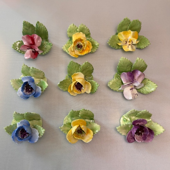 Royal Adderley Bone China Flower Place Card Holders - Set of 9 - Picture 1 of 8